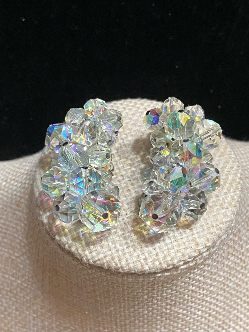 Crystal Aurora Cluster Clip-On Earrings - Clear AB